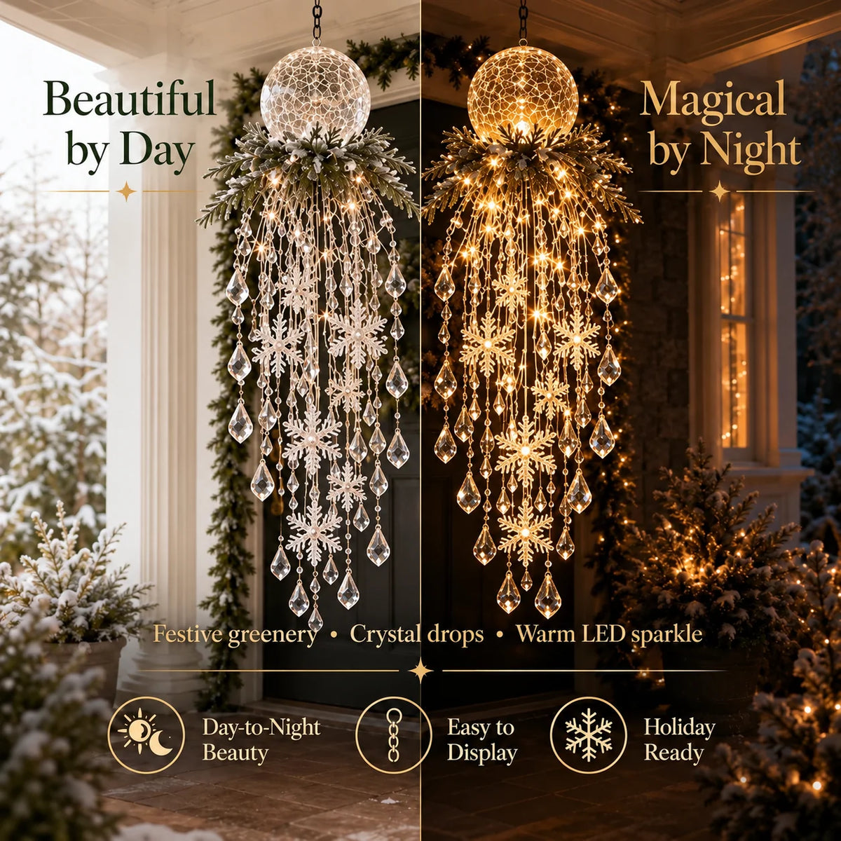 Hanging Christmas Lights Cascading LED Battery-Powered
