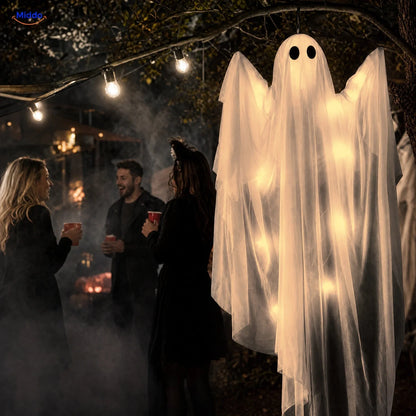 Hanging Ghost Decoration 47-Inch Layered Fabric LED Options