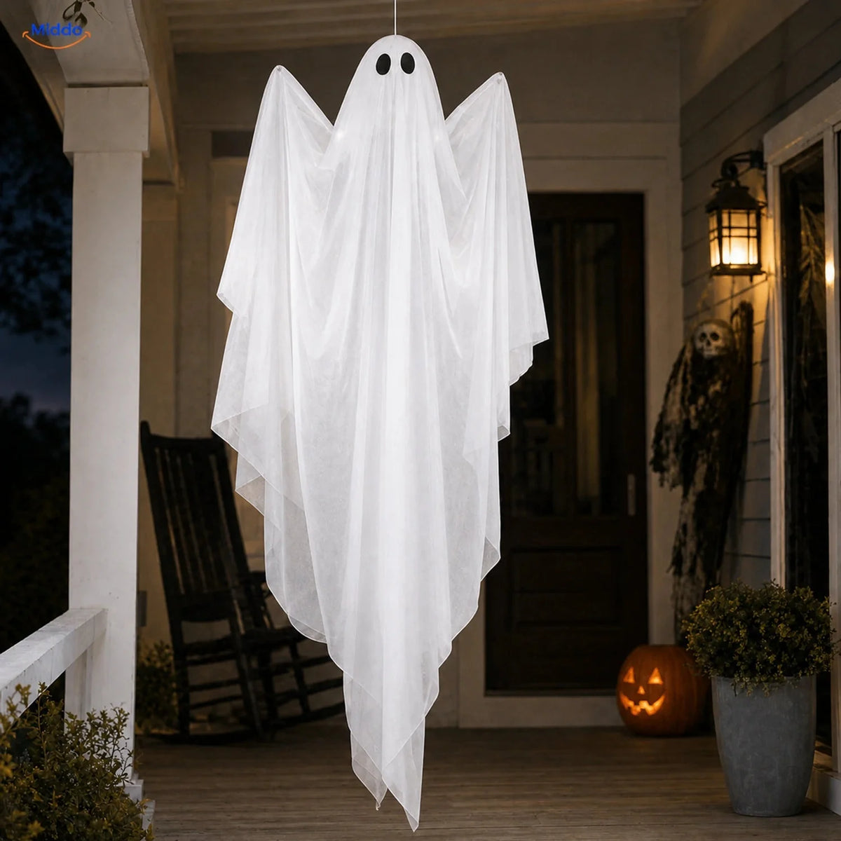 Hanging Ghost Decoration 47-Inch Layered Fabric LED Options