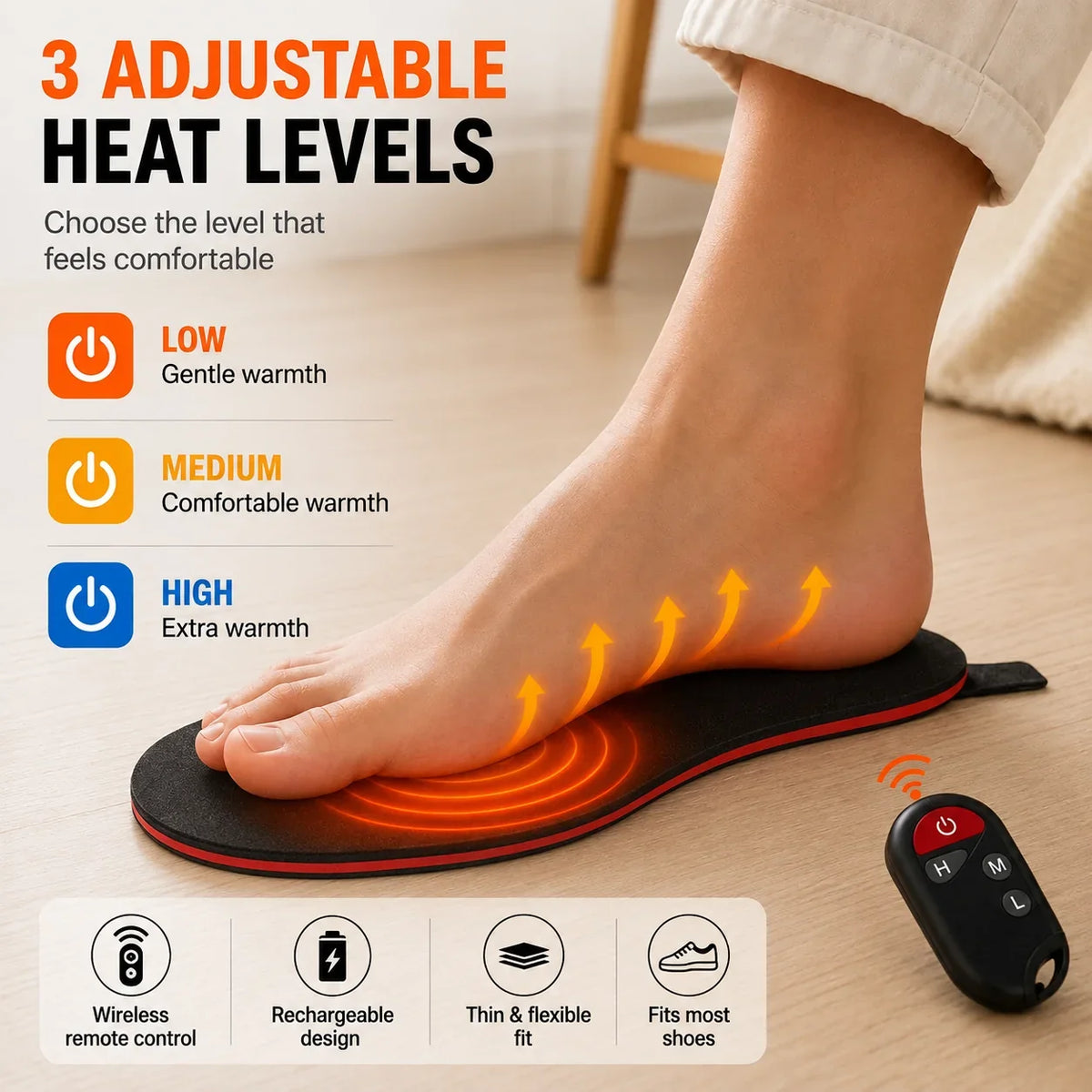 Heated Insoles Rechargeable Wireless Remote Control