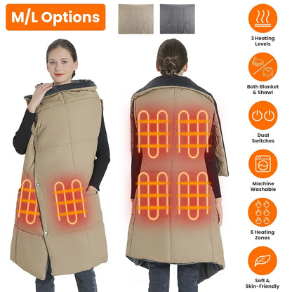 Heated Wrap Blanket USB Powered Six Heating Zones
