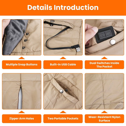 Heated Wrap Blanket USB Powered Six Heating Zones