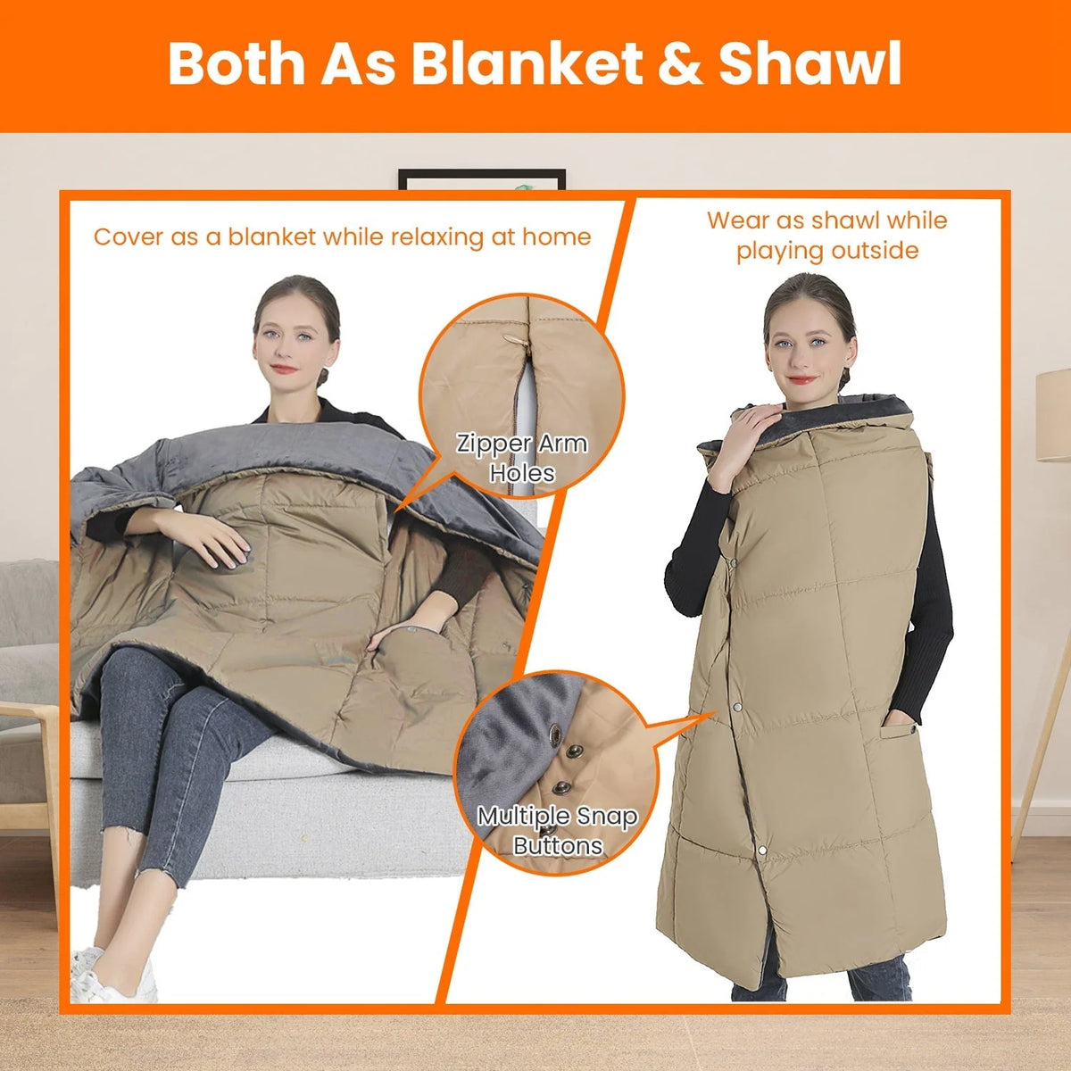 Heated Wrap Blanket USB Powered Six Heating Zones