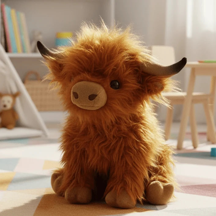 Highland Cow Plush Toy Super-Soft Shaggy Mane 9.8 Inches