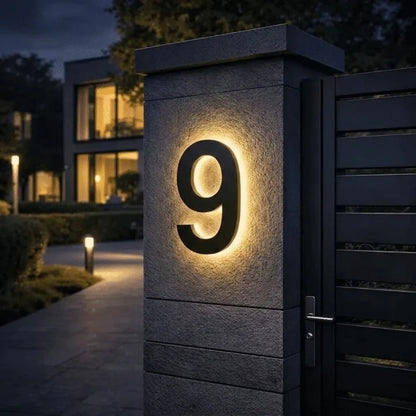 House Number Sign LED Backlit IP68 Waterproof Stainless Steel & Acrylic