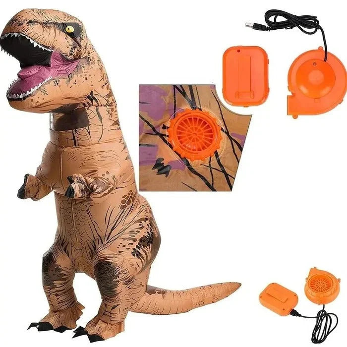 Inflatable Dinosaur Costume Built-In Blower Includes Gloves