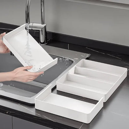 Kitchen Drawer Organizer Adjustable Compartments Durable Plastic Wipe-Clean Surface