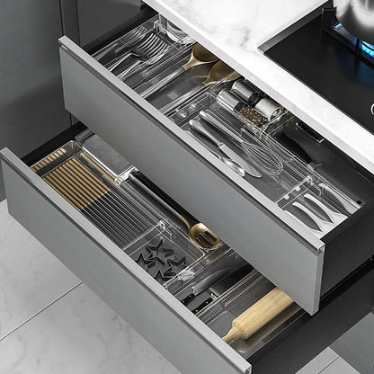 Kitchen Drawer Organizer Adjustable Compartments Durable Plastic Wipe-Clean Surface