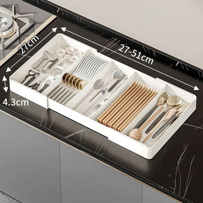 Kitchen Drawer Organizer Adjustable Compartments Durable Plastic Wipe-Clean Surface