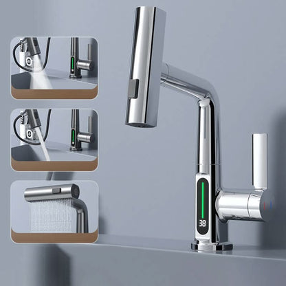 Kitchen Faucet Pull-Out Sprayer LED Temperature Display 360° Swivel