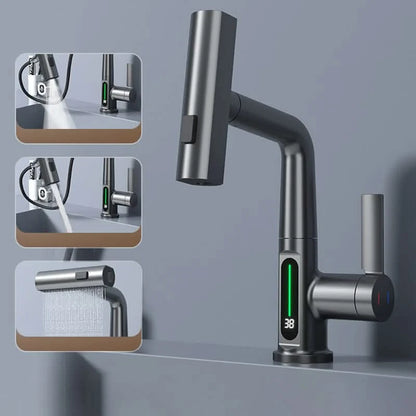 Kitchen Faucet Pull-Out Sprayer LED Temperature Display 360° Swivel
