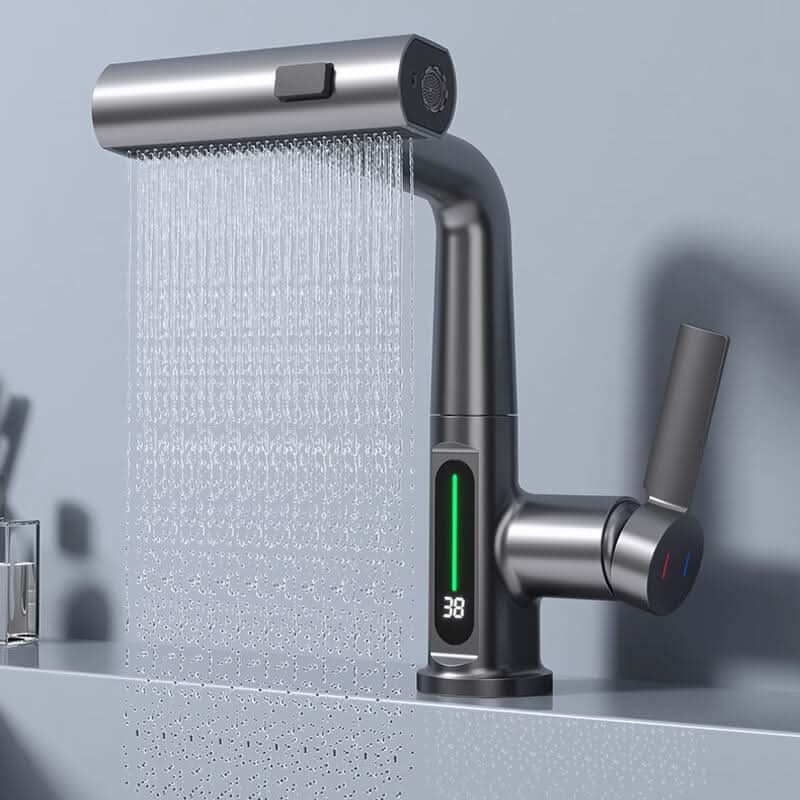 Kitchen Faucet Pull-Out Sprayer LED Temperature Display 360° Swivel