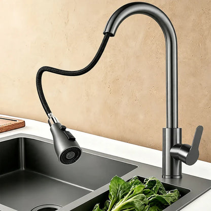 Kitchen Faucet Pull-Out Sprayer Stainless Steel Ceramic Valve