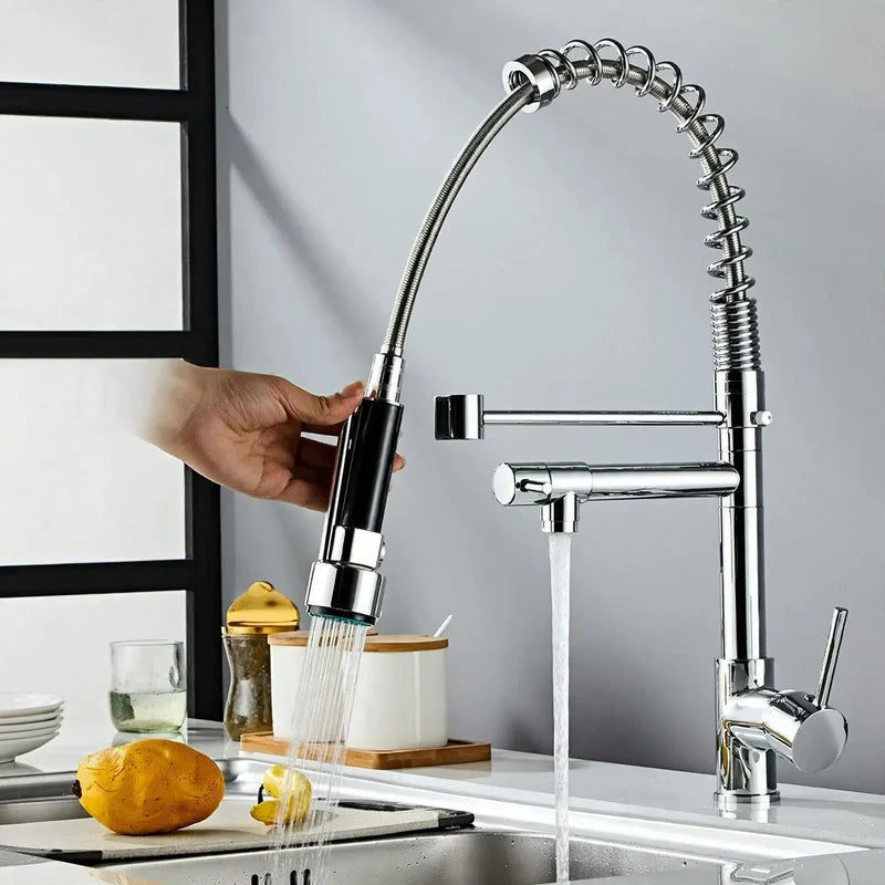 Kitchen Faucet Pull-Out Sprayer Stainless Steel Single-Lever Control