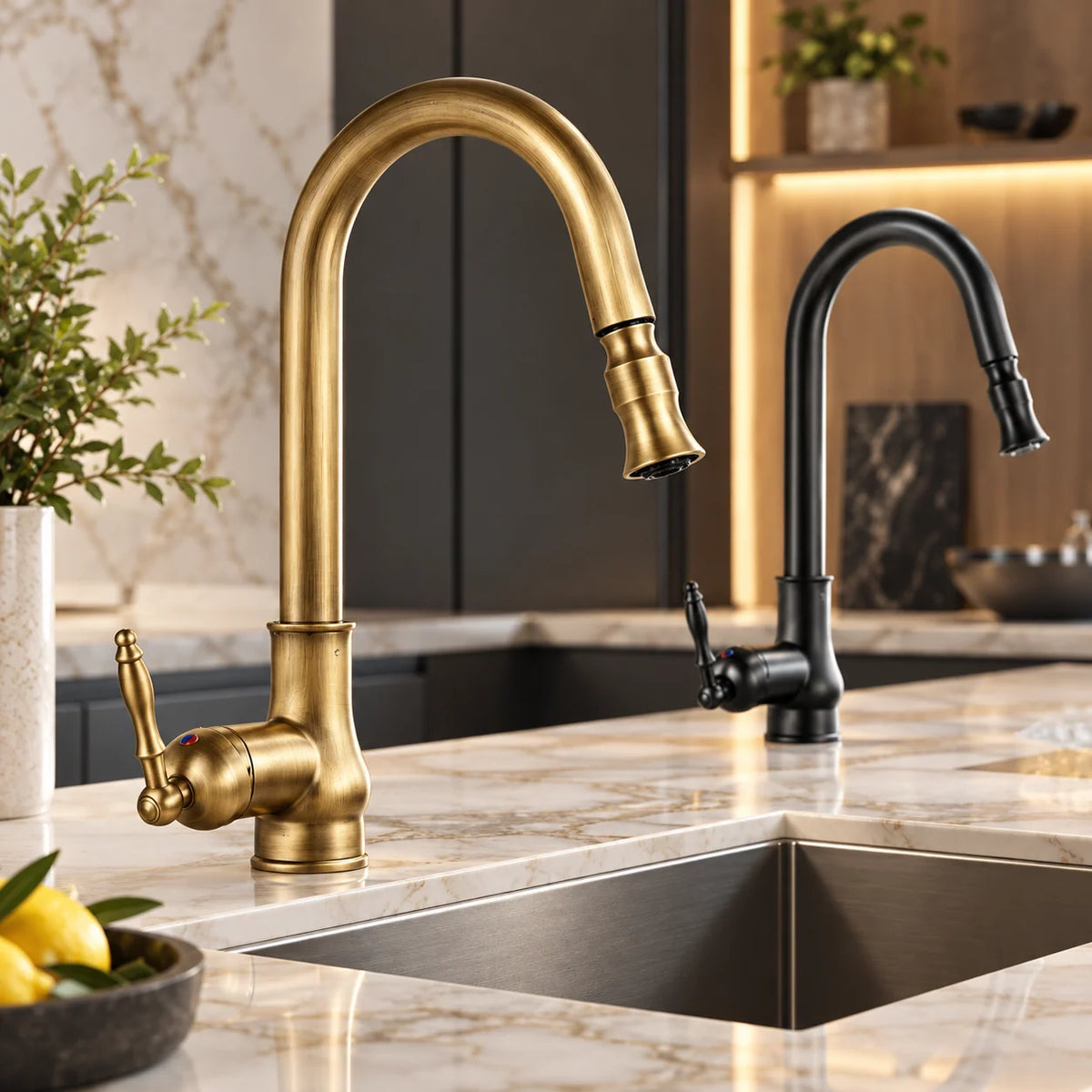 Kitchen Faucet Solid Brass Pull-Out Spray Head Pull-Down Spout