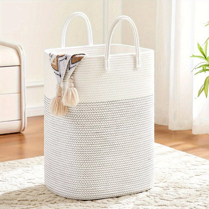 Laundry Basket Woven Cotton Foldable Breathable With Handles