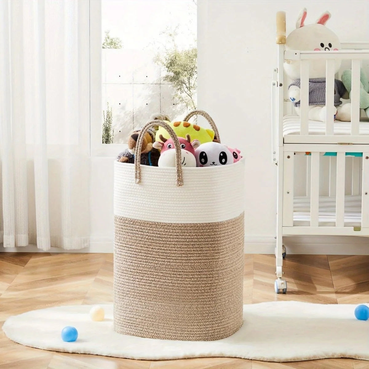 Laundry Basket Woven Cotton Foldable Breathable With Handles