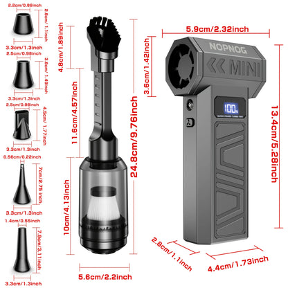 Mini Air Blower & Vacuum Cordless USB-C Rechargeable 3 Nozzles