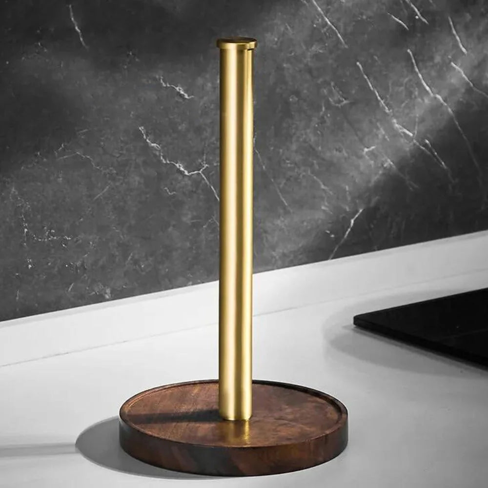 Paper Towel Holder Solid Walnut Stainless Steel Base Minimalist Design