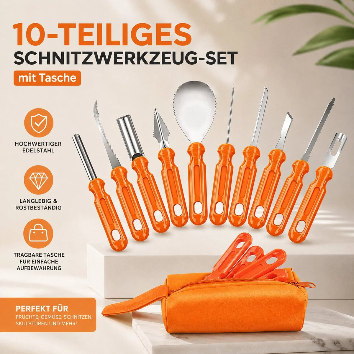 Pumpkin Carving Tool Set Stainless Steel Blades 10-Piece With Storage Pouch