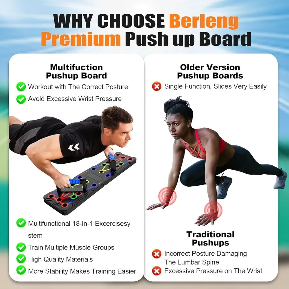 Push-Up Board Color-Coded Grip Zones Compact