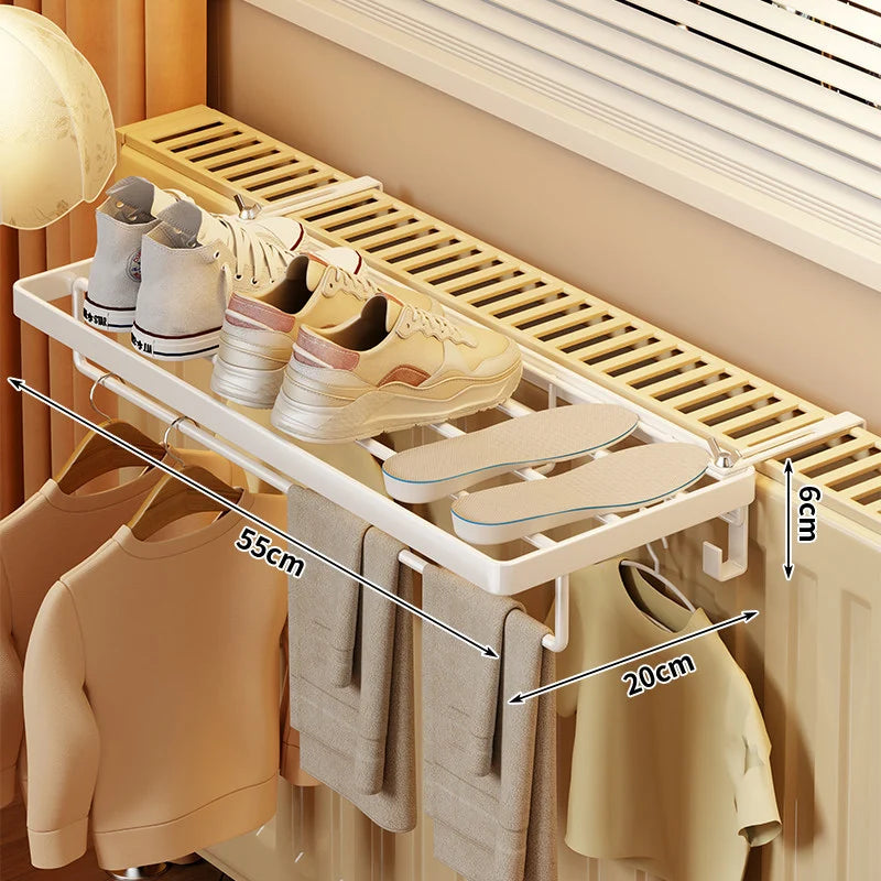 Radiator Drying Rack Foldable Rust-Resistant Metal With Hooks & Shelf