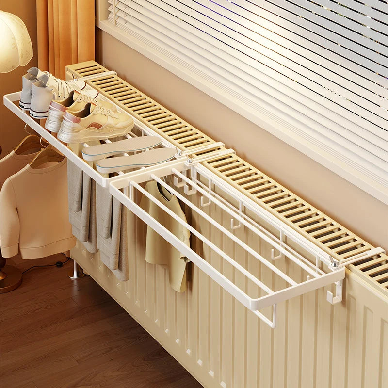 Radiator Drying Rack Foldable Rust-Resistant Metal With Hooks & Shelf