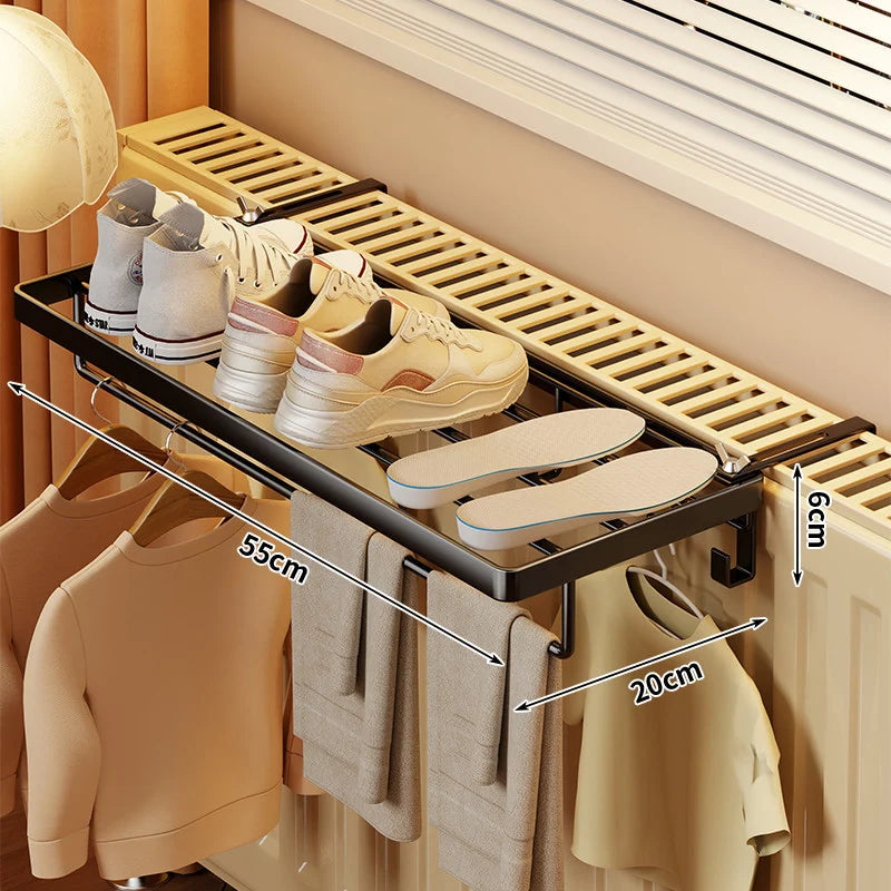 Radiator Drying Rack Foldable Rust-Resistant Metal With Hooks & Shelf