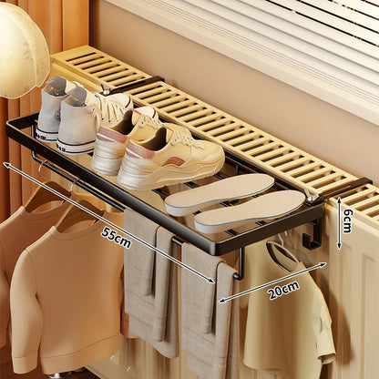 Radiator Drying Rack Foldable Rust-Resistant Metal With Hooks & Shelf