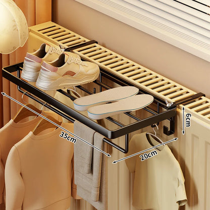 Radiator Drying Rack Foldable Rust-Resistant Metal With Hooks & Shelf