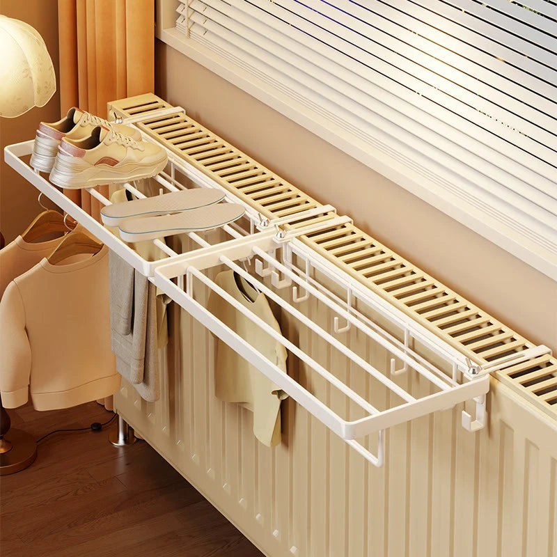 Radiator Drying Rack Foldable Rust-Resistant Metal With Hooks & Shelf