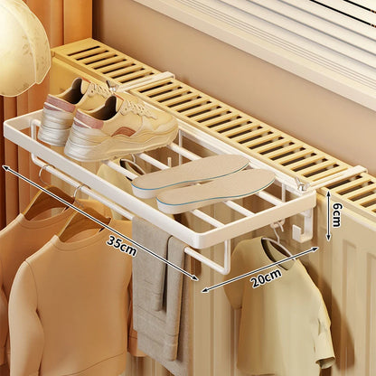 Radiator Drying Rack Foldable Rust-Resistant Metal With Hooks & Shelf