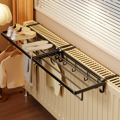 Radiator Drying Rack Foldable Rust-Resistant Metal With Hooks & Shelf