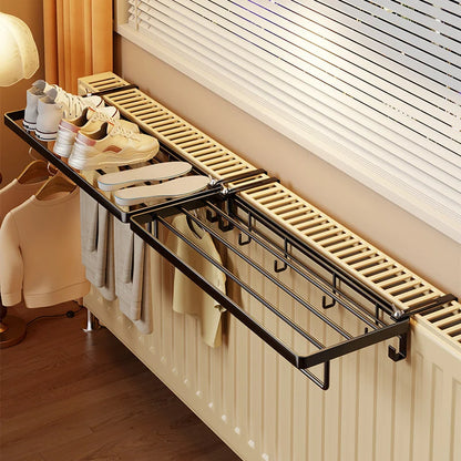 Radiator Drying Rack Foldable Rust-Resistant Metal With Hooks & Shelf