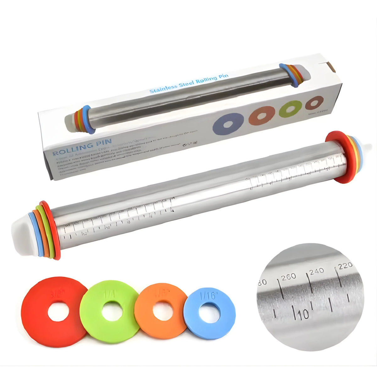 Rolling Pin Stainless Steel Adjustable Thickness Nonstick Surface