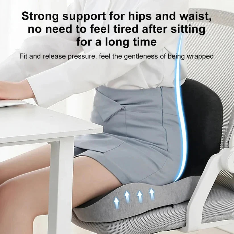 Seat Cushion High-Density Memory Foam Attached Backrest Non-Slip Base
