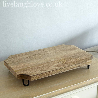 Serving Board Natural Wood Raised Metal Feet