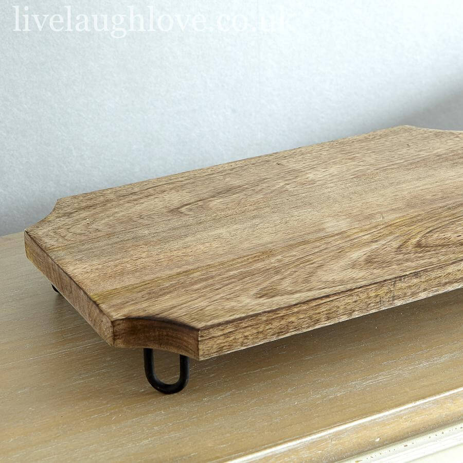 Serving Board Natural Wood Raised Metal Feet