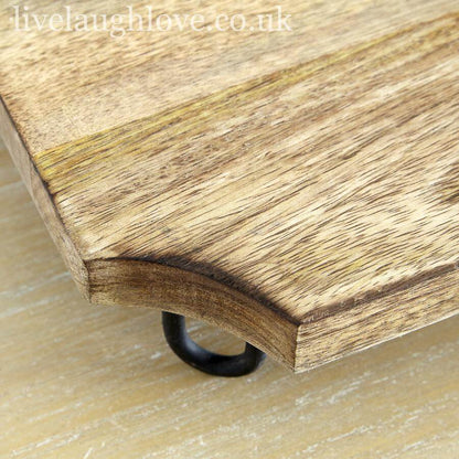 Serving Board Natural Wood Raised Metal Feet