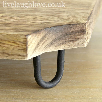 Serving Board Natural Wood Raised Metal Feet