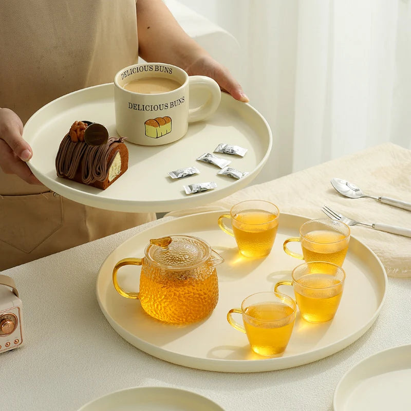 Serving Tray Round Plastic Easy-Clean Surface Multiple Sizes