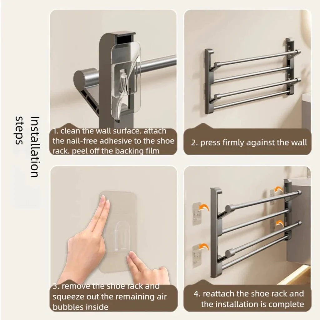 Shoe Rack Wall-Mounted With Integrated Drainage, Space-Saving
