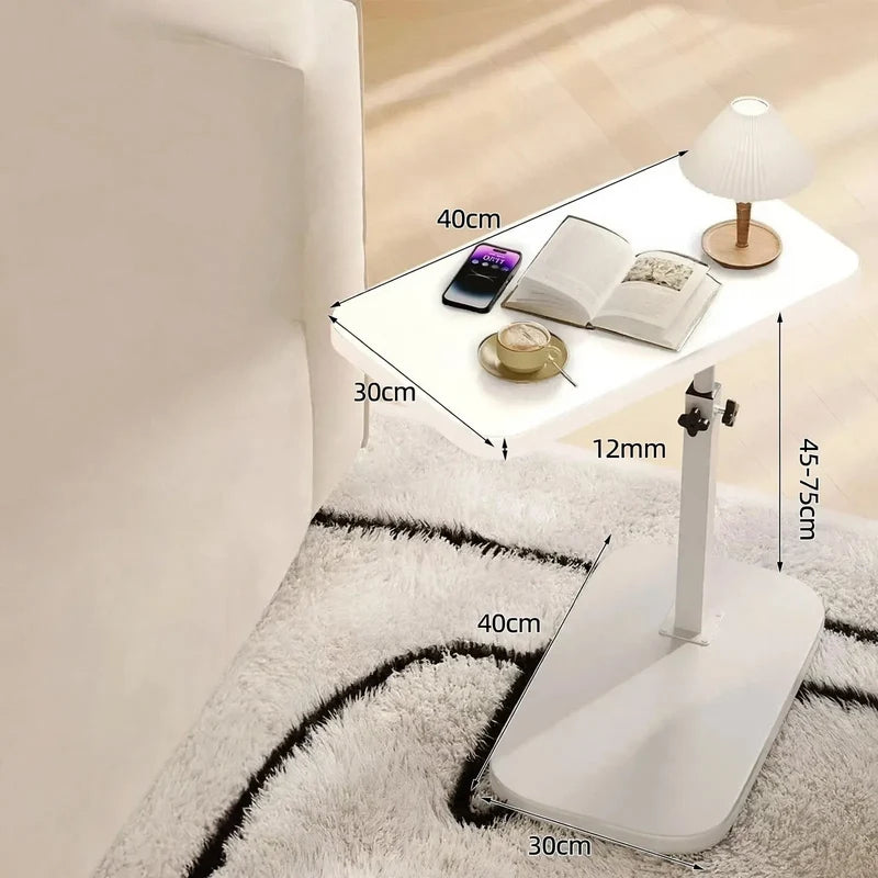 Side Table Height-Adjustable Wooden Top Reinforced Metal Legs