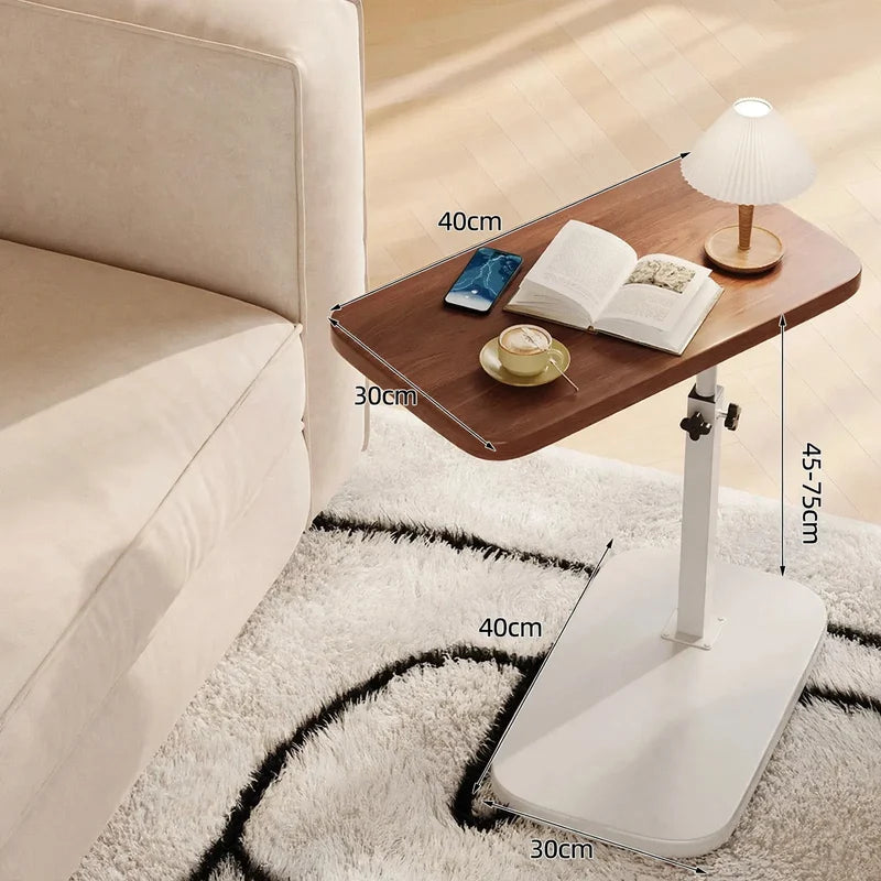 Side Table Height-Adjustable Wooden Top Reinforced Metal Legs