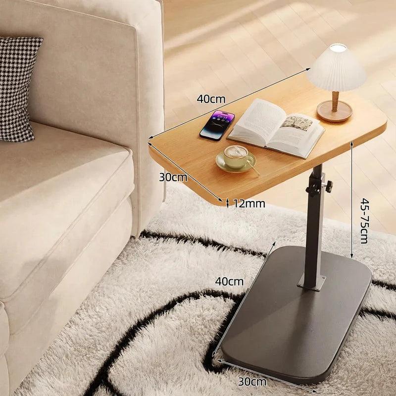 Side Table Height-Adjustable Wooden Top Reinforced Metal Legs