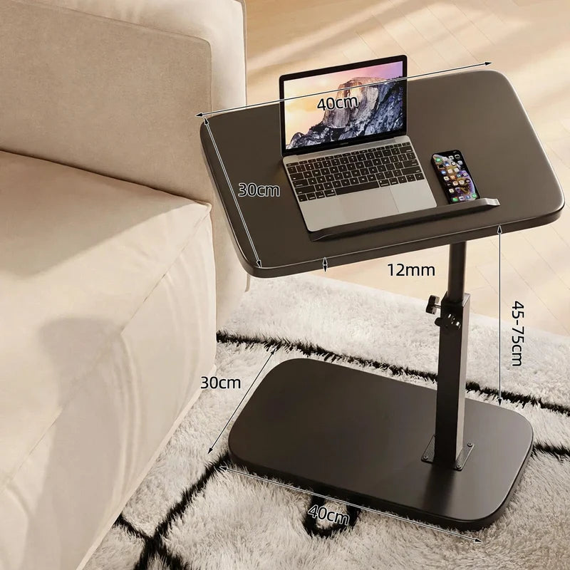 Side Table Height-Adjustable Wooden Top Reinforced Metal Legs