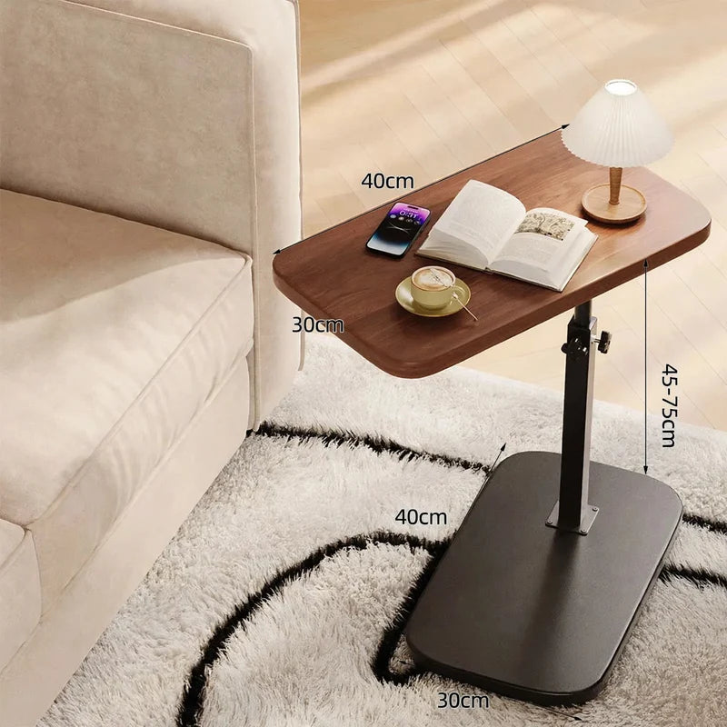 Side Table Height-Adjustable Wooden Top Reinforced Metal Legs