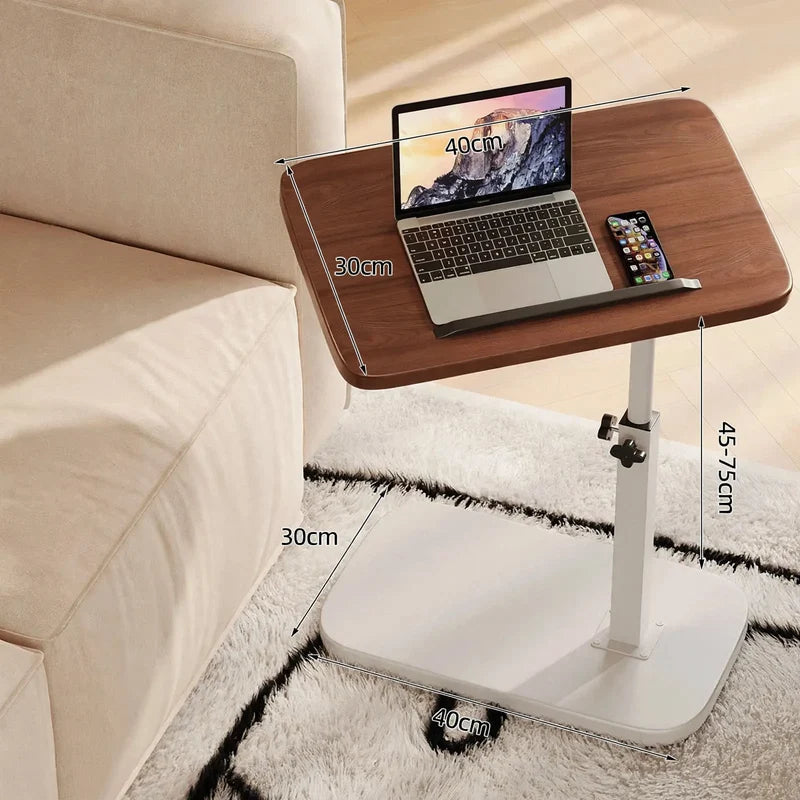 Side Table Height-Adjustable Wooden Top Reinforced Metal Legs