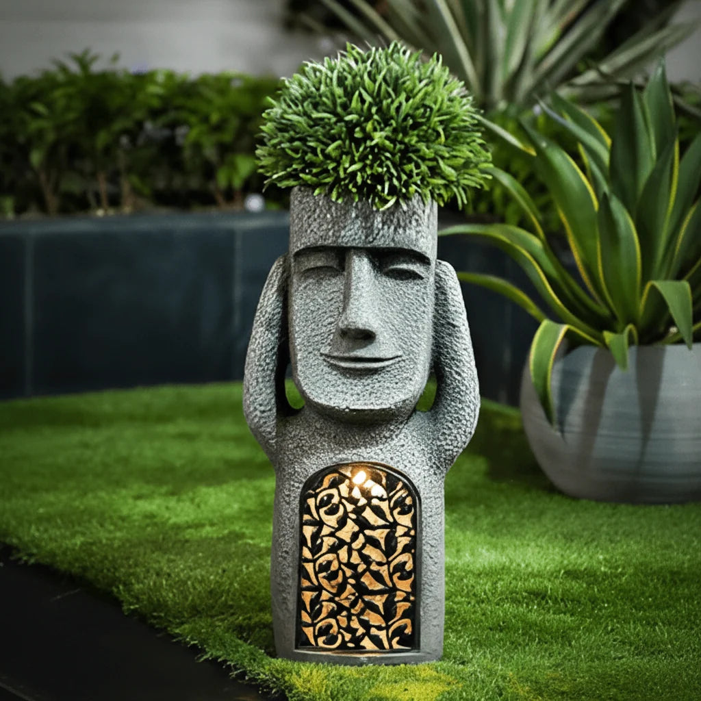 Solar Garden Statue Solar-Powered Weather-Resistant Resin