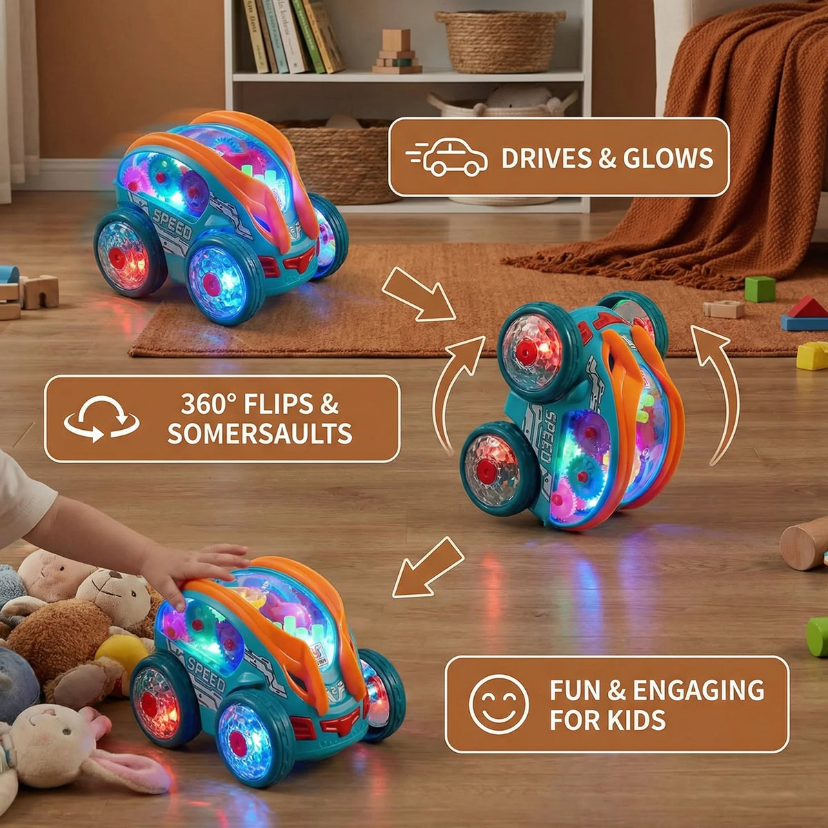 Stunt Toy Car Flipping Spinning LED Lights Rechargeable Battery
